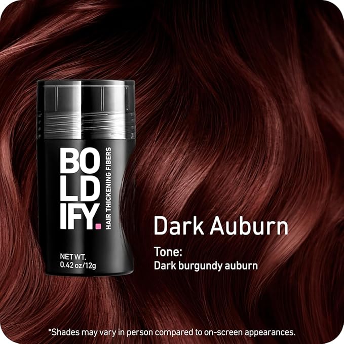 BOLDIFY Hair Fibers (12g) - Fill In Thinning and Fine Hair for an Instantly Fuller, Thicker Look - 14 Shades for Women & Men - Dark Auburn