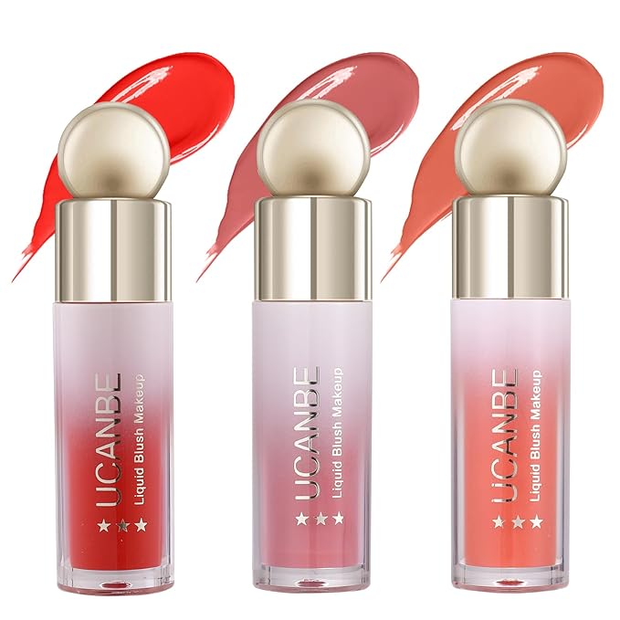 UCANBE 3 PCS Liquid Blush Makeup Kit, Soft Cream Face Blush for Cheeks, Dewy Cheek Tint, Easy to Blend & Light Weight Face Blushes for Women Girls(02)