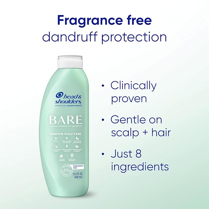 Head & Shoulders BARE Dandruff Shampoo Twin Pack, Fragrance-Free, Sensitive Scalp Care, Sulfate-Free, Silicone-Free, Dye-Free, Eco-Friendly Bottles, Safe for All Hair Types, 13.5 Fl Oz Each (Set of 2)