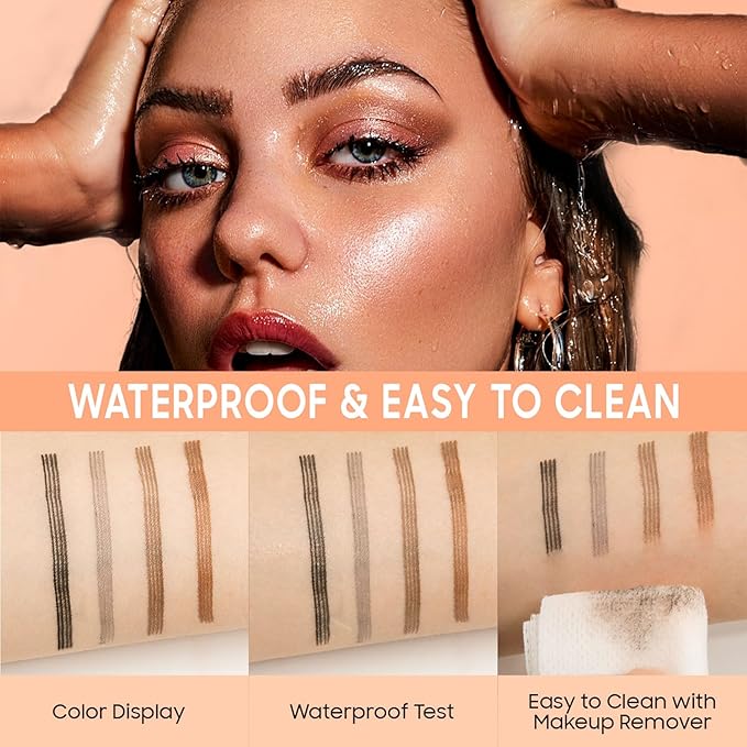 Eyebrow Pen - Upgraded 3D Liquid Eye Brow Microblading Pencil With Micro 4 Point Lift & Brow Pen Snatch, Long-Lasting Waterproof (Light Brown)