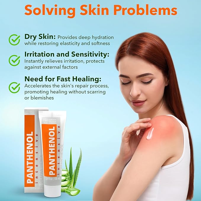 9% Intensive Panthenol Cream with Aloe Vera & Hyaluronic Acid | Deep Moisturizing, After Sun & Tattoo Care, Hair Transplant for All Skin Types, 3.4 Oz/ 100 ml