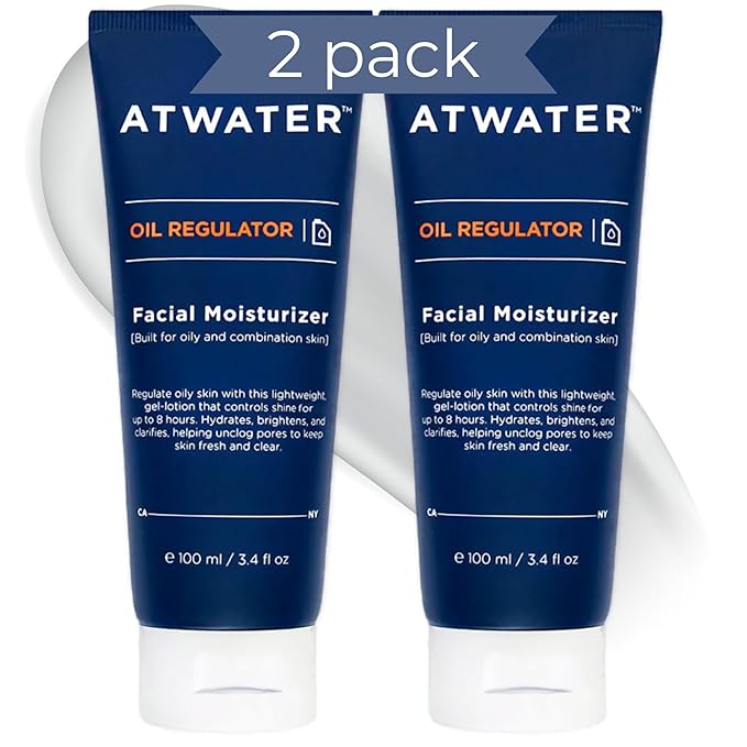 ATWATER Mens Face Moisturizer with Oil Control Complex, Unscented Lightweight Formula - Mens Face Lotion for Oily Skin that Hydrates and Controls Shine - 3.4 oz (2 pack)