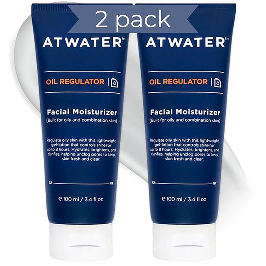 ATWATER Mens Face Moisturizer with Oil Control Complex, Unscented Lightweight Formula - Mens Face Lotion for Oily Skin that Hydrates and Controls Shine - 3.4 oz (2 pack)