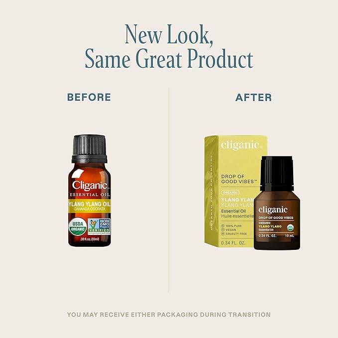 Cliganic Organic Ylang Ylang Essential Oil, 100% Pure Natural for Aromatherapy | Non-GMO Verified (Packaging May Vary)