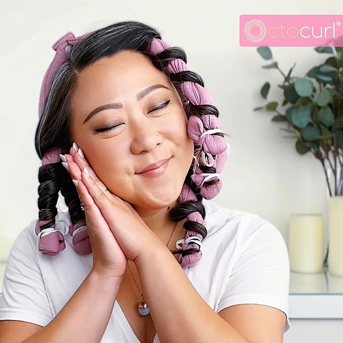 Octocurl Heatless Hair Curler - No Headband Octopus Curler - Overnight Curls for Long Hair (QMax - Mauve)