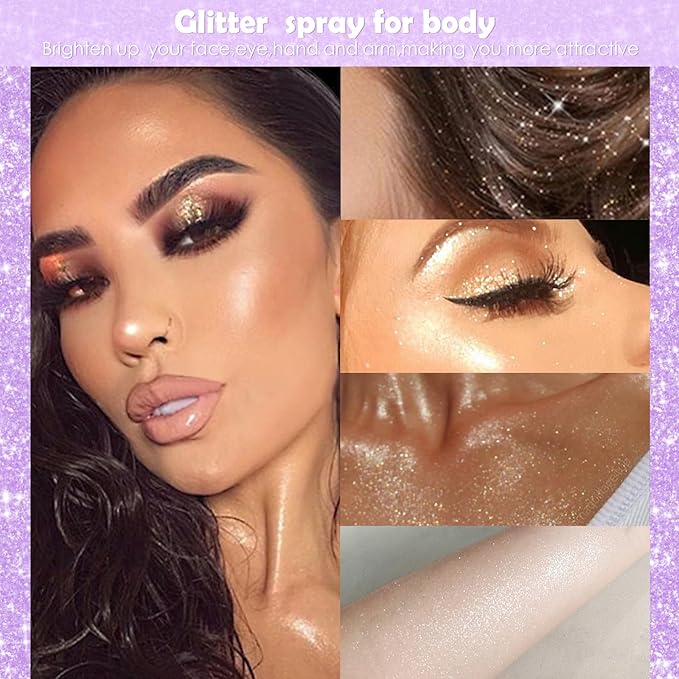 Yosca Highlighter Powder Spray, 20ML Cosmetic Grade Shimmer Powder Red Glitter Spray Sparkle Highlighter Makeup Festival Concert Accessorise for Rave Clothes Hair Face Nail Art - Atardecer