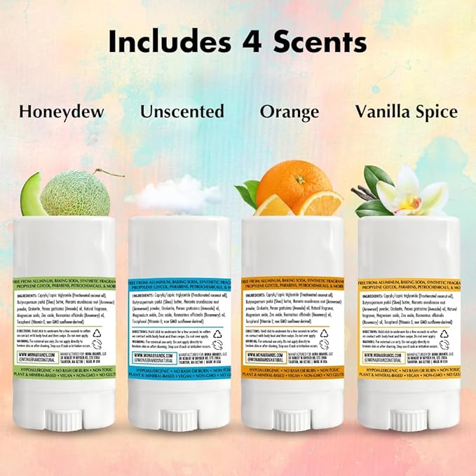 MONA Brands TRAVEL SIZE Deodorant for Kids | 100% Natural Kids Deodorants For Girls, Boys, Pre-Teens & Teens | Hypoallergenic (4-PK Travel Size Combo (0.53 Oz each))