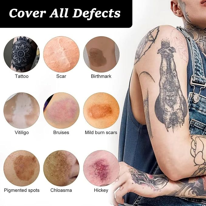 Tattoo Cover Up, Invisible Waterproof Concealer,Long Lasting Professional Skin Makeup Concealer Kit for Body Leg Tattoo, 2 Colors,30gX2