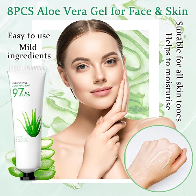 8PCS Aloe Vera Gel for Face & Skin,Organic Aloe Vera Gel,Hydrating After Sun Cream for Travel Size,Moisturizing Lotion for Skincare,After Sun Lotion for All Skin Type(F)