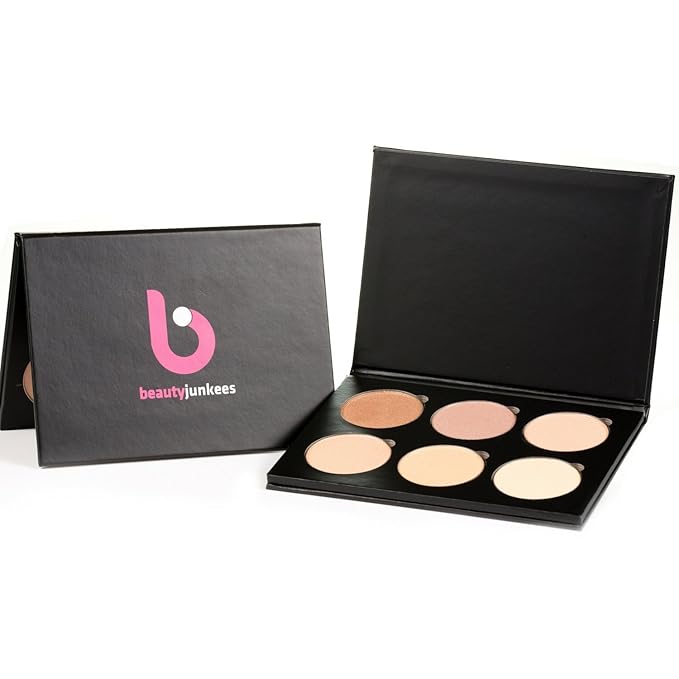 Makeup Highlighter Palette – Beauty Junkees Powder Highlighter Makeup Palette 6 Shades Glow Kit, Face Highlight Make Up Set for Beginners, Professional Quality, Paraben Gluten Cruelty Free Cosmetics