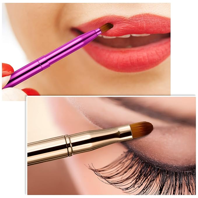 Retractable Dual End Lip Brush Concealer Brush with Cap, Lipstick Eyeshadow Foundation Makeup Brushes Gold, Black, Purple