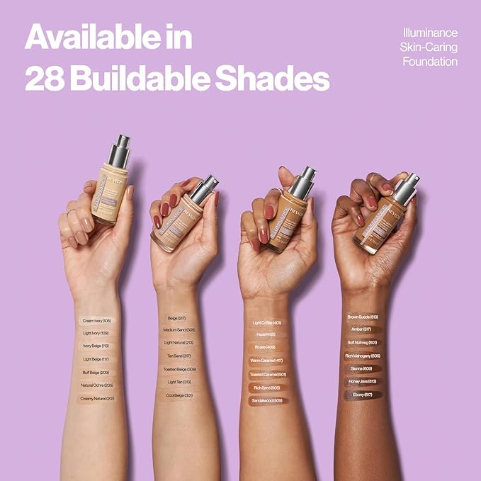 Revlon Illuminance Skin-Caring Liquid Foundation, Hyaluronic Acid, Hydrating and Nourishing Formula with Medium Coverage, 617 Ebony (Pack of 1)