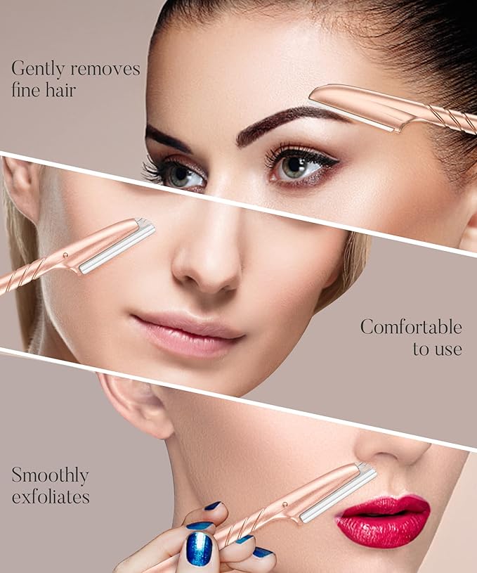 ennva Eyebrow Razor for Women-Eyebrow Trimmer Dermaplaning Tool-Ergonomic Eyebrow Shaper & Facial Razor for Peach Fuzz-Exfoliating Face Razor for Eyebrows-Eye Brow Shaver Razors w/7 Blades- Rose Gold