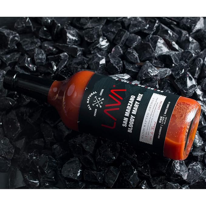 LAVA Premium Bloody Mary Mix; Italian San Marzano Tomatoes, No Artificial Sweeteners, Vegan, Ready to Use, No Added Sugar, 1-Liter (33.8oz) Glass