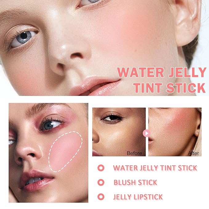 3 PCS Cooling Water Jelly Tint/Blush,Chill (Poppy Pink+Coral+Berry) Lip