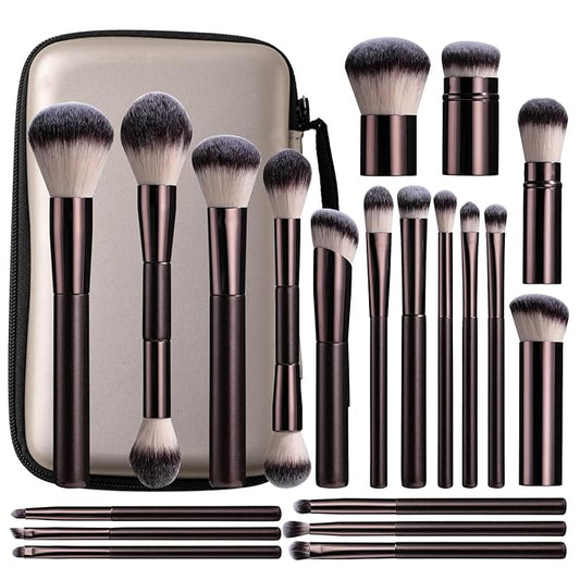 Professional Makeup Brushes BS-MALL With Travel Case - Kabuki Brush Eyeshadow Brush, Concealer Brush, Blush Brush & Foundation Brush 20 Pcs, Labeled Daily Use & Versatile Occasions