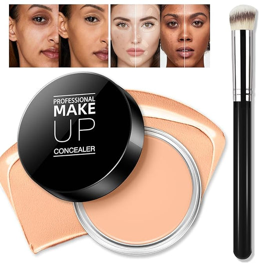 Cream Concealer Full Coverage Makeup, Matte Color Correcting Concealer with Brush, Waterproof, Conceals Blemish, Pores and Spots, Under Eye Makeup Concealer for Dark Circles (#05 MEDIUM HONEY)