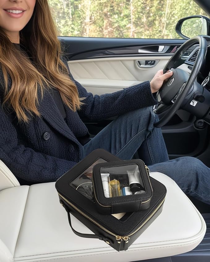 Clear Makeup Bag Small, TSA Approved Portable Toiletry Bag with Zipper Cosmetic Travel Bag Makeup Organizer Case Mini Makeup Pouch for Purse Car Organizer Bag for Women Men