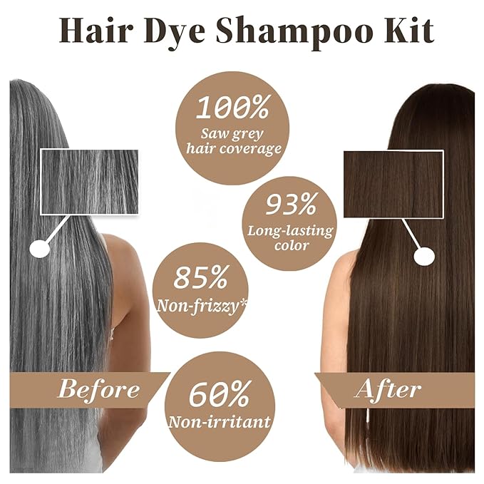 Dark Brown Hair Dye Shampoo for Gray Hair, 3-in-1 Color Shampoo Hair Dye for Women & Men, 100% Gray Hair Coverage, Instant Hair Coloring Shampoo in Minutes, Shampoo Tinte Para El Cabello, Easy to Use