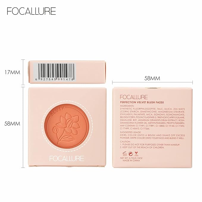 FOCALLURE Powder Palette Blush, Matte Mineral Blush Powder, Blendable, #101