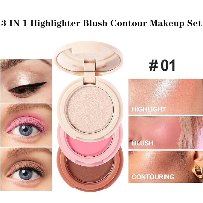 3-in-1 Blendable Trio, Contour and Highlight Blush Makeup