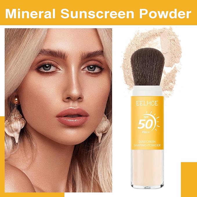 Mineral Sunscreen Setting Powder, SPF 50, Translucent Mineral Brush Powder, Long-Lasting Lightweight Breathable, Natural Matte Finish, Oil Control for All Skin Types