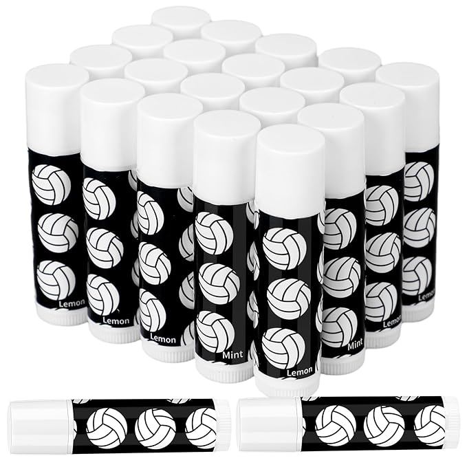 24 Pcs Volleyball Lip Balm Volleyball Team Gifts Volleyball Party Favors Volleyball Lip Balm Gift for Volleyball Team Volleyball Party Guest Supplies (Black)