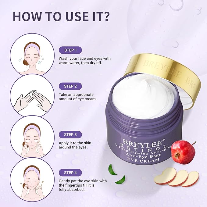 BREYLEE Retinol Eye Cream - Puffy Eyes and Dark Circles Treatments – Look Younger and Reduce Wrinkles and Fine Lines Undereye, Improve and Firm eye Skin - Pure Natural Material Extraction