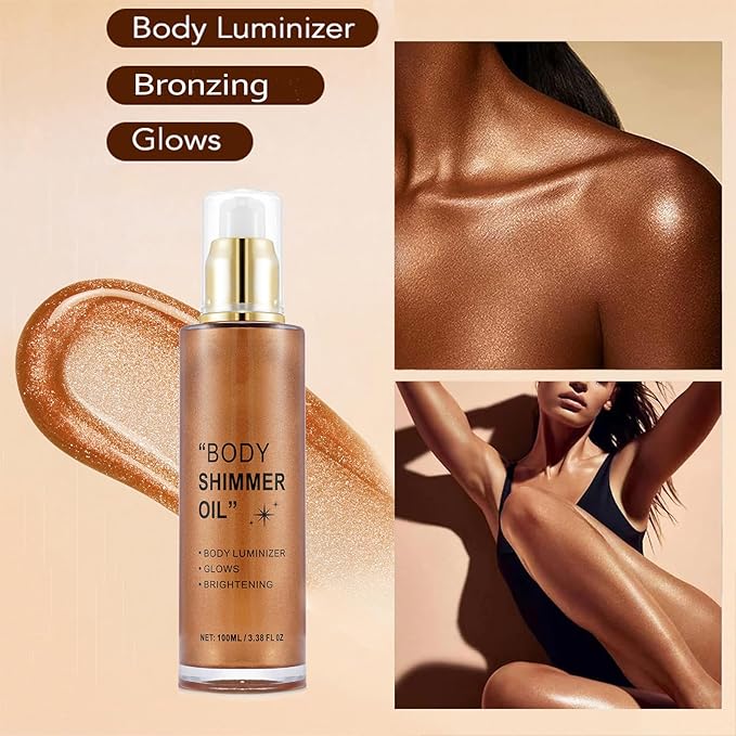 Shimmer Body Oil Waterproof Body Luminizer Bronze, Face Makeup Glow