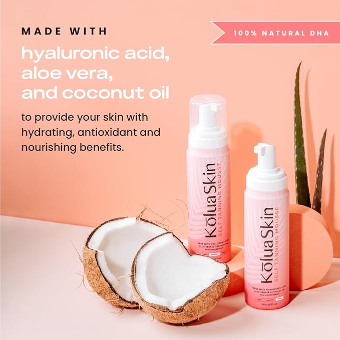 KoluaSkin by Koluawax Self Tanner Mousse (Dark) + Applicator Mitt - Natural-Looking Sunless Body Fake Tan - Dries Quickly w/No Streaks, Hydrates Skin - Dermatologist-tested for Sensitive Skin, 7oz