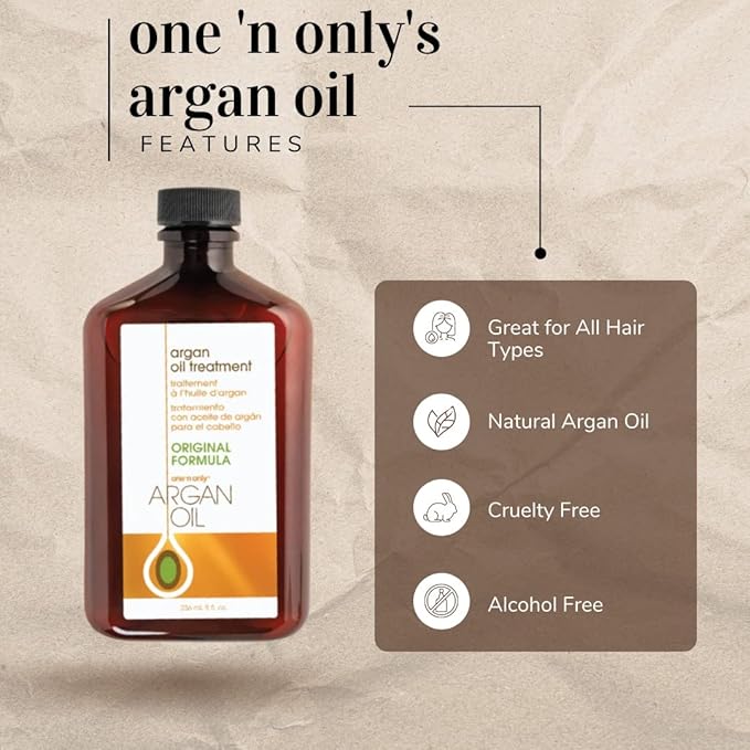 One 'n Only Argan Oil Hair Treatment, Helps Smooth and Strengthen Damaged Hair, Eliminates Frizz, Creates Brilliant Shines, Non-Greasy Formula, 8 Fl. Oz