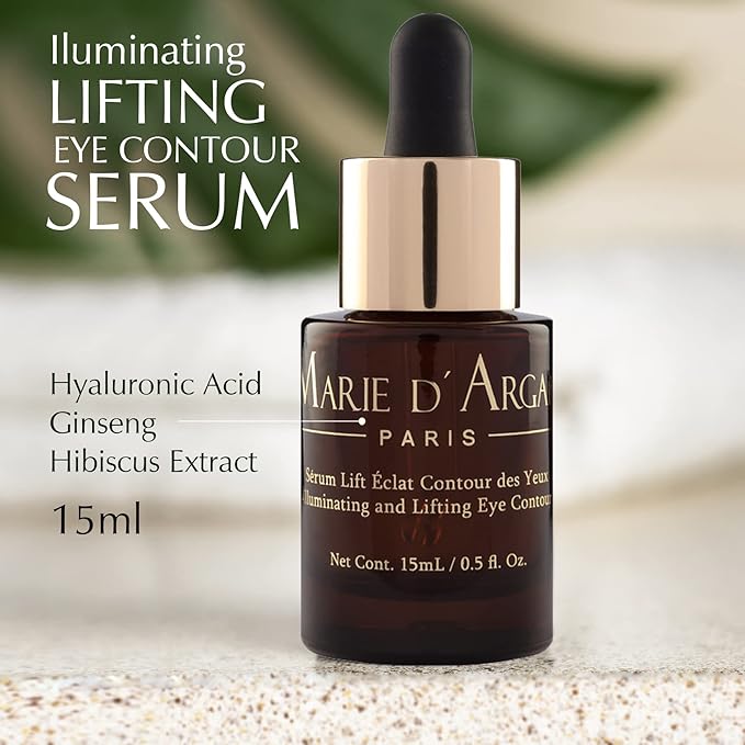Marie d'Argan Eye Contour Serum for dark circles and puffiness, with Hyaluronic Acid, Ginseng and Hibiscus Anti-wrinkle, Repairs Bags under eyes, iluminates skin, firming effect, 15 ml,