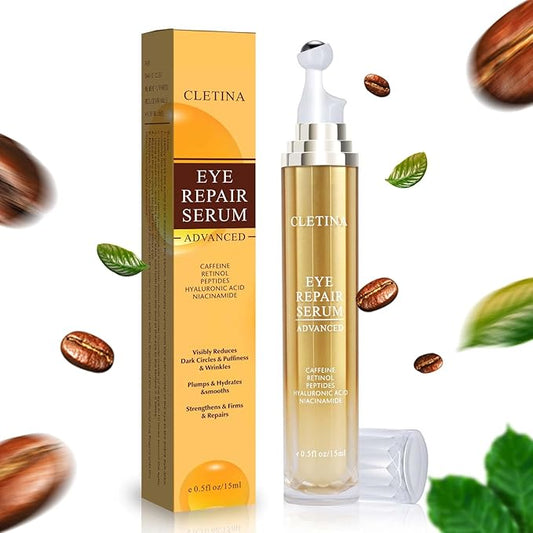 5% Caffeine Eye Serum With Roller For Dark Circles & Puffiness Bags Under Eye Treatment- Caffeine Eye Cream with 360° Massage Ball Roller For Anti Aging Wrinkles Fine Lines - Under eyes treatment