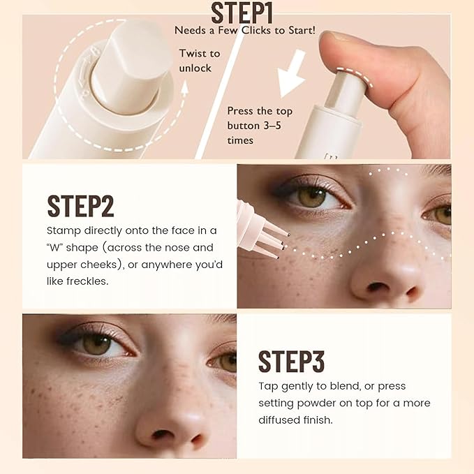 Freckle Stamp - Freckle Pen Waterproof, Long Lasting Fake Freckles, Quick Dry 5-Point Faux Freckles Stamp Cushion Stain Marker in One Press Natural and Lifelike Sunkissed Pencil Tool Makeup (#1-Light)