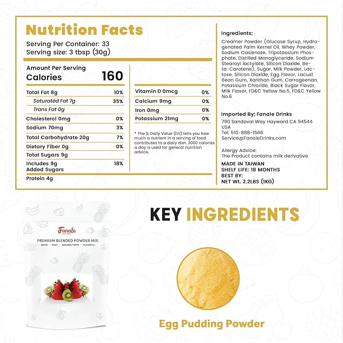 Fanale Premium Egg Pudding Bubble Tea Flavoring Powder | Perfect for Baking, Smoothies, Desserts and Drinks | Instant Flavoring Powder for Boba Milk Tea - 2.2 Pounds (Pack of 20).