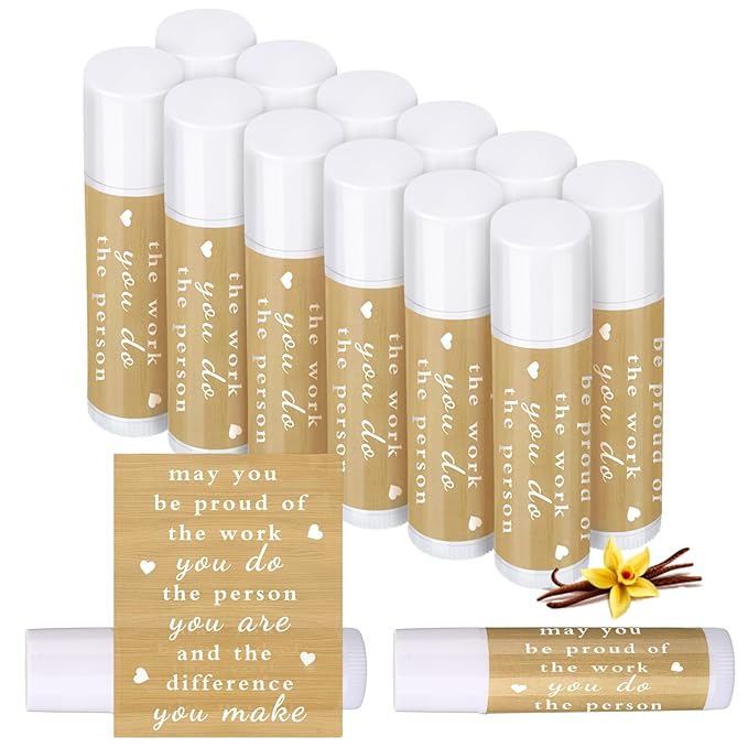 Demissle Thank You Gifts for Coworker Lip Balm Bulk Set Inspirational Appreciation Gifts Leaving Farewell Gifts Vanilla Ingredients Lips Care Products for Friends Teacher Worker Employee (12 Pcs)