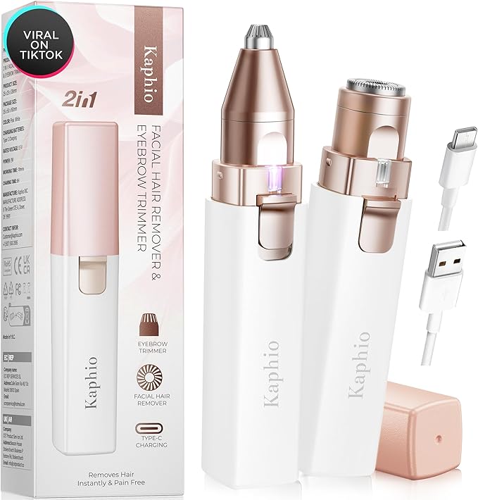 Facial Hair Removal for Women: Electric Eyebrow Trimmer & Hair Removal Device - 2 in 1 Rechargeable Face Shaver Painless Eyebrow Shaper for Upper Lip Chin Peach Fuzz brow (Pink)