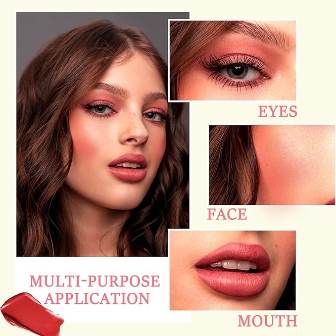 3 Colors Blush Stick,Multi-Use Cream Blush,Waterproofing Highly Pigmented Makeup Stick,Moisturizing Makeup Cream Set with Blender Sponge