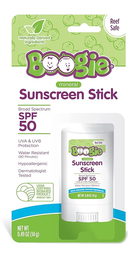 Baby Sunscreen Stick by Boogie, Mineral Sunscreen SPF 50, Travel Size Sunblock for Kids, FSA/HSA Eligible, Zinc Oxide, Water Resistant, Vegan, Fragrance Free, Pack of 1