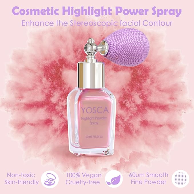 Yosca Highlighter Powder Spray, 20ML Cosmetic Grade Shimmer Powder Pink Glitter Spray Sparkle Highlighter Makeup Festival Concert Accessorise for Rave Clothes Hair Face Nail Art - Pinky Tulip
