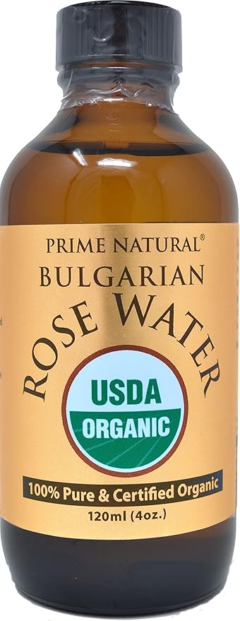 PRIME NATURAL Rose Water Spray 4oz/120ml, USDA Certified Organic, Facial Toner, Hydrating Mist for Face & Hair - Bulgarian, 100% Pure, Natural, Preservative-Free, Moisturizer from Fresh Rose Petals