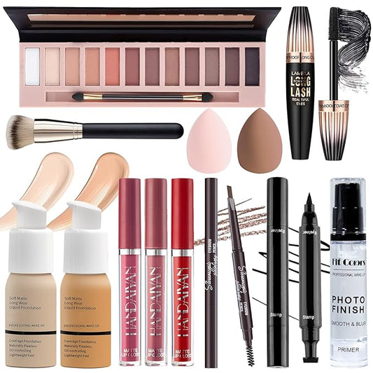 Makeup Set for Women Full Kit, Multipurpose Women’s Makeup Sets, Includes Eyeshadow Palette, Foundation Face Primer, Liquid Lipstick, Eyebrow Pencil Eyeliner Mascara, Makeup Brush