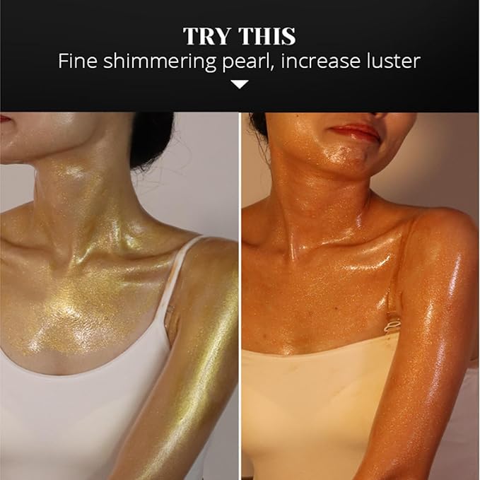 Shimmer Body Oil,Face and Body Liquid Luminizer,Waterproof Moisturizing Light Shimmer Glow Illuminator,Smooth Body Shimmer,Liquid Highlighter Makeup ((Gold)