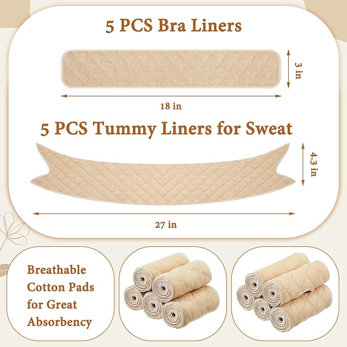 Cotton Tummy Liners and Bra Liners Set for Sweat Rash Skin Folds Plus Size Women Sweating Supplies
