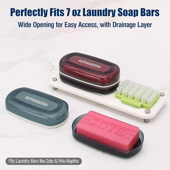Shampoo Bar Holder Travel Case, Large Soap Holder for 5 oz/10 oz Oversized Bars, Durable & Versatile Storage Soap Container with Drainage Layer (Blue Style A-Large)