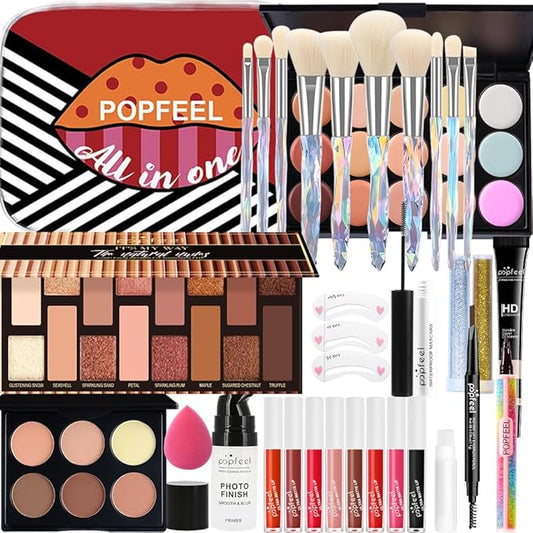 Makeup Kit for Women Full Kit, All in One Makeup Sets for Teens Girls Beginner Gift, Includes Eyeshadow Palette, Liquid Foundation, Concealer, Lip Gloss, Mascara, Powder Puff