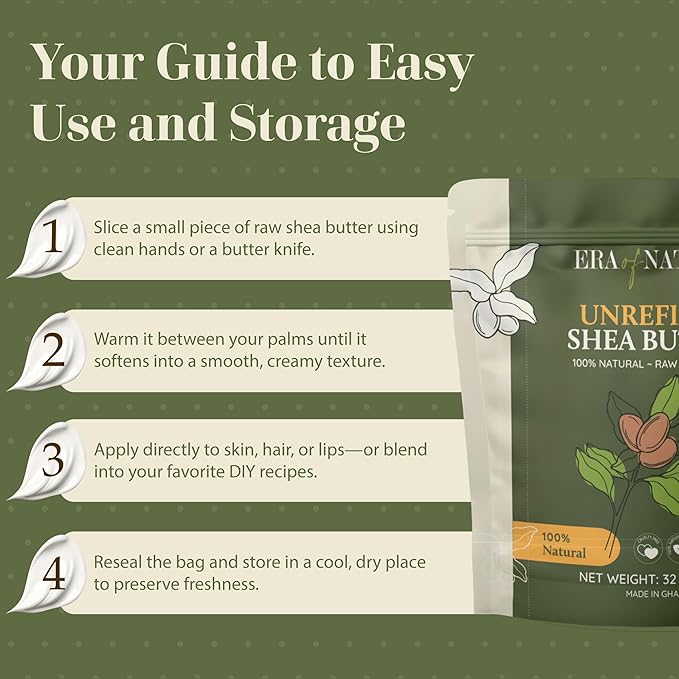 era of nature Organic Unrefined Raw African Ivory White Shea Butter 32oz - Moisturizing Raw Shea Butter Bar for Skin & Hair, DIY Lip Balm Base, Cream, Soap & Lotion Making Supplies Kit, Skincare