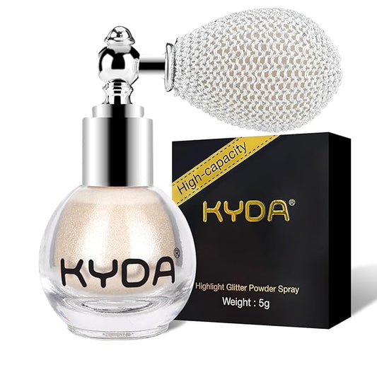 KYDA Highlighter Powder Spray, Glitter High Gloss Spray Shimmer Sparkle Powder Makeup Spray, for Face Body Cosmetic-Light Gold