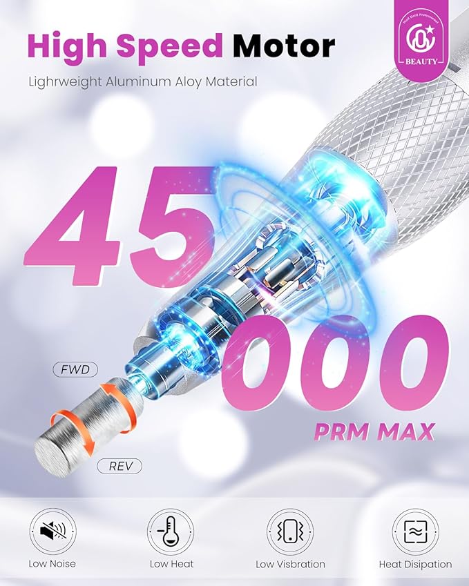 CozyZen Cordless Electric Nail Drill, 45000 RPM Rechargeable Diamond E-File, Portable & Low Noise for Acrylic/Gel Nails, Manicure & Pedicure - Professional & Home Use