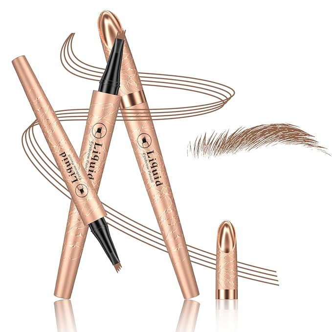 Eyebrow Pen - Upgraded 3D Liquid Eye Brow Microblading Pencil With Micro 4 Point Lift & Brow Pen Snatch, Long-Lasting Waterproof (Light Brown)
